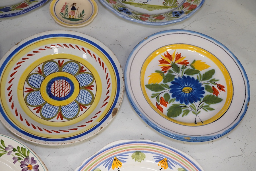 Eleven faience type plates by Quimper, Luneville etc. Condition - fair to good